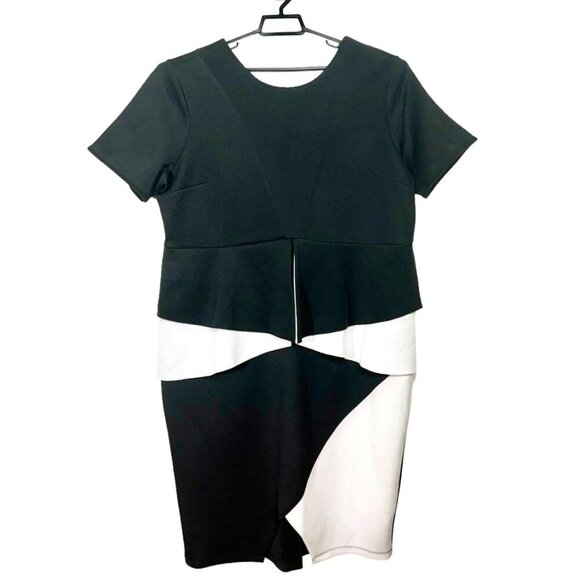 Eloquii Black & White Color-block Short Sleeve Dress with Peplum 18 - Picture 3 of 9